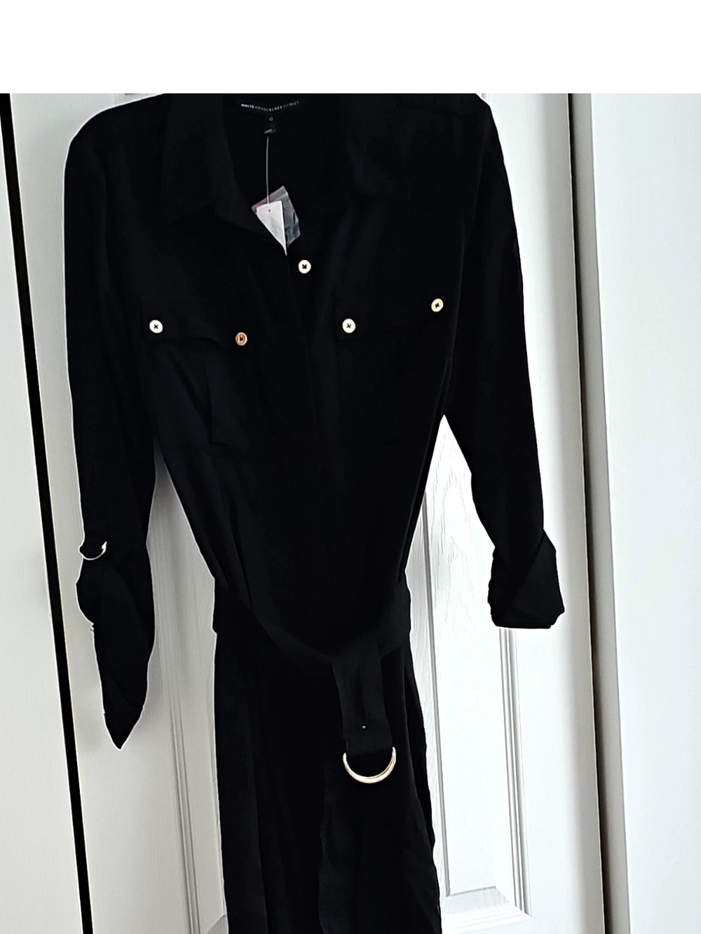 White House Black Market Black Long Sleeve Shirt Dress with D-Ring Belt